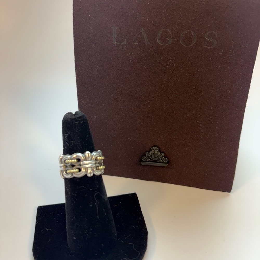 Lagos Caviar 18K Gold and Sterling Silver Women's Ring Size 6 3/4